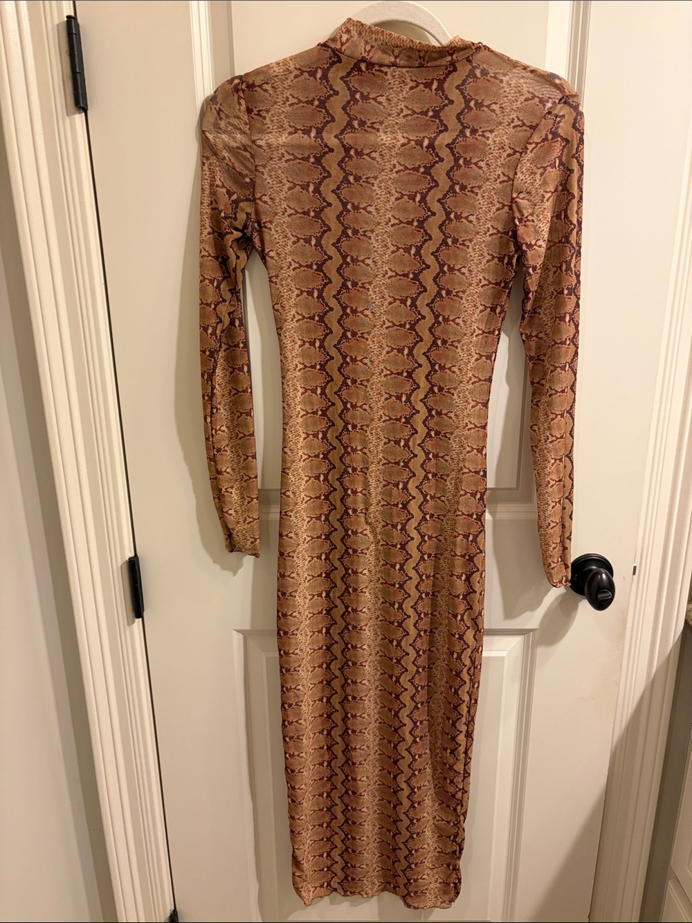 Snake Print Long Sleeve Midi Dress - Brown
